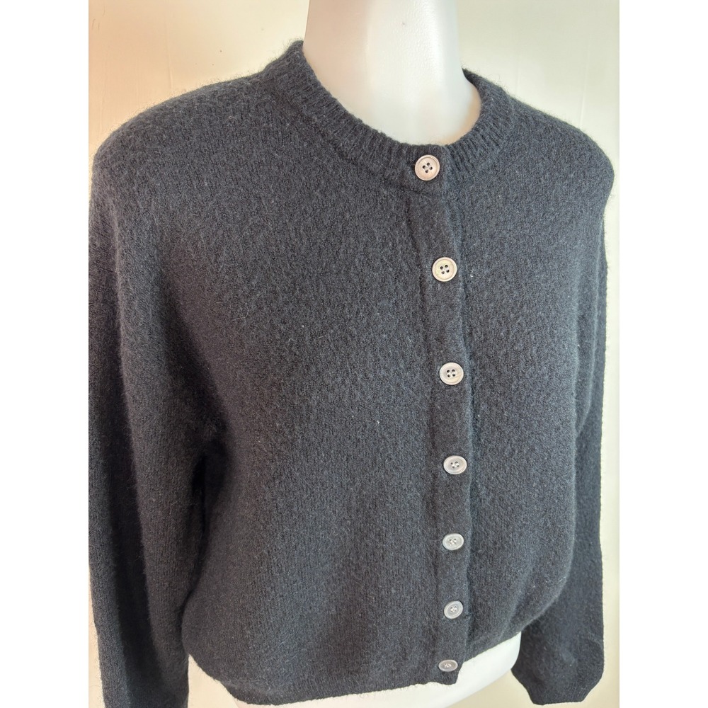 J. Crew Cardigan Sweater Medium Black Button Front Alpaca Wool Knit Sweater - Picture 2 of 11